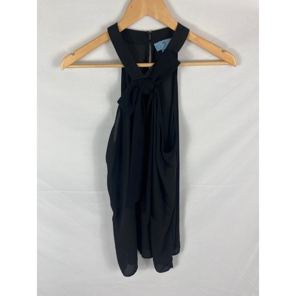 Cece Tie Neck Sleeveless Black Blouse Size Small - Picture 1 of 5